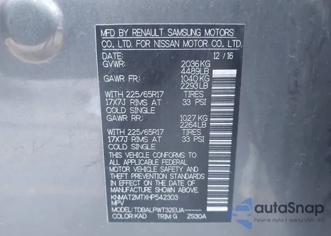 2017 Nissan Rogue S z USA, uszkodzony, nr VIN KNMAT2MTXHP542303